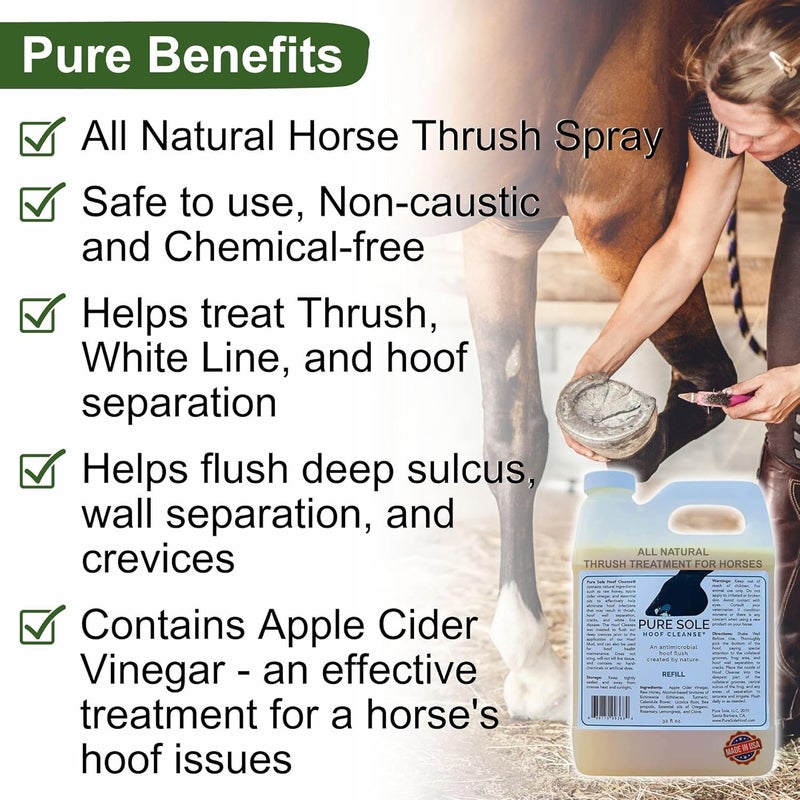 PureSole منظف حوافر الخيول | علاج الثروس للخيول - تنظيف حوافر طبيعي بالكامل، يستخدم لعلاج الخط الأبيض، الخراجات، الشقوق، وفصل جدار الحافر - 32 أونصة إعادة تعبئة - Image 2